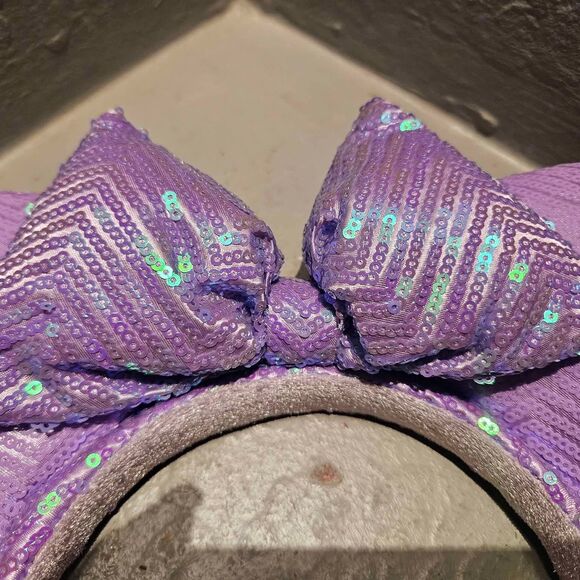 Disney Minnie Mouse Ears Irisdescent Lavender Purple and Sequins Headband - Picture 2 of 6